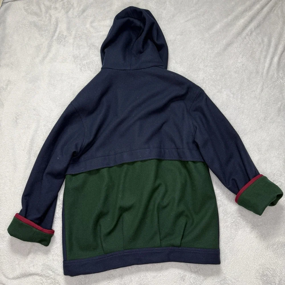 Vintage Hunt Club Women's Size 12 Wool Hooded Coat Navy Green Red 90s Preppy